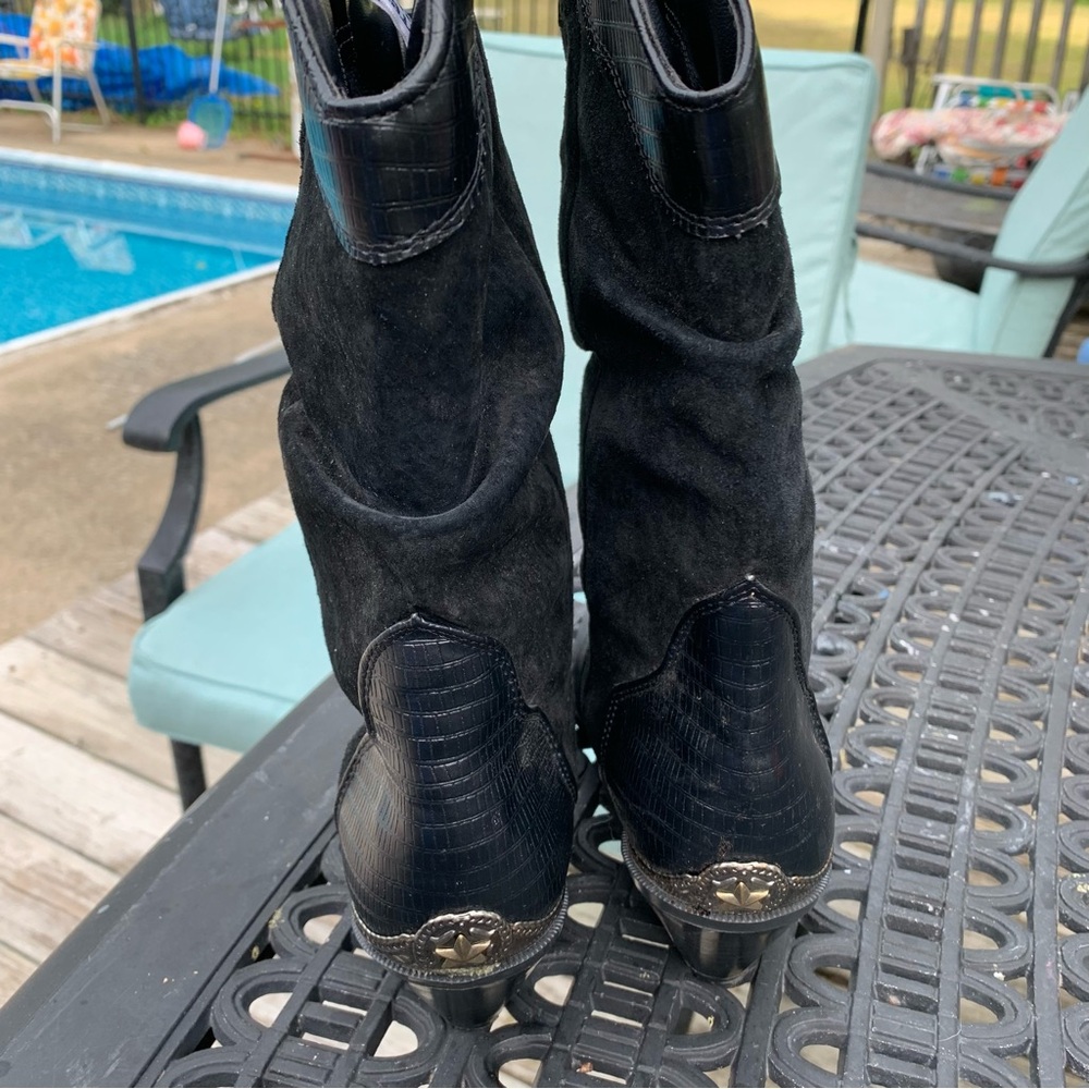 Current Attractions Black Suede Leather Western Boots Cowboy Size 9 - Picture 5 of 9